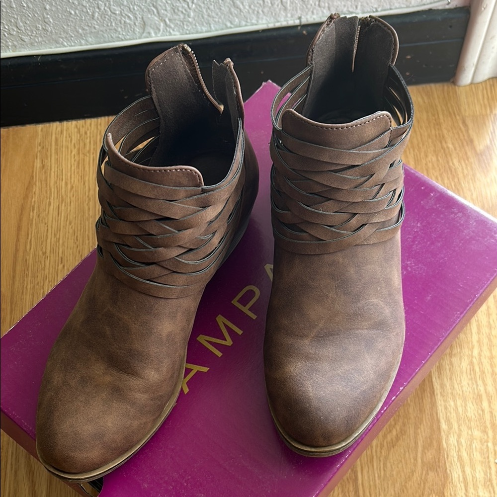 Rampage Women's Braided Tan Ankle Booties